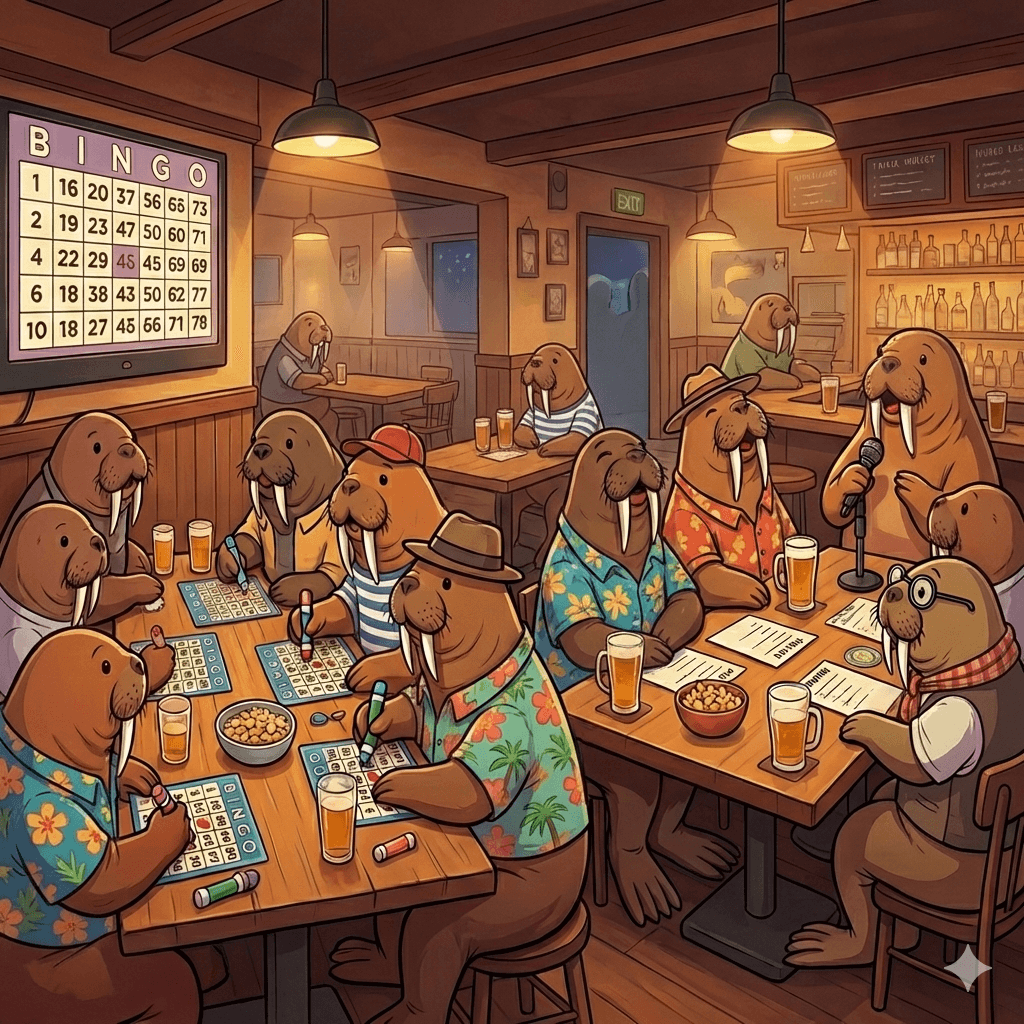 Walrus enjoying trivia and bingo night