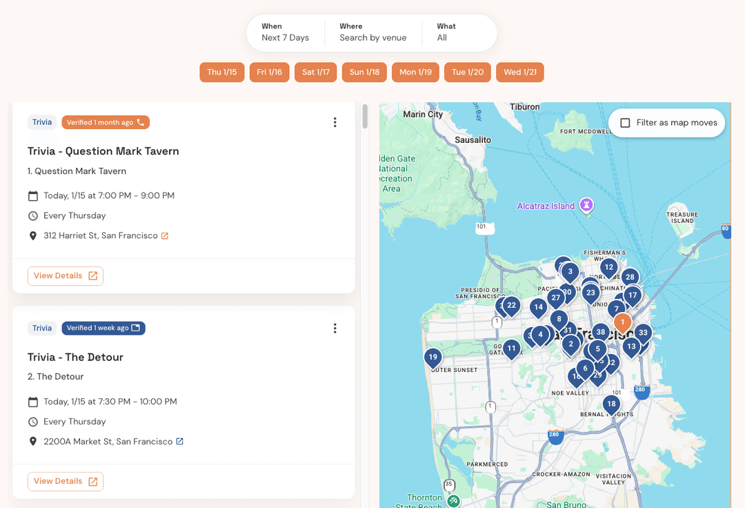 Orange Walrus search and filter interface